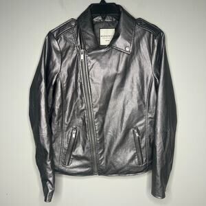 Bagatelle Collection Women's Metallic Faux Leather Moto Jacket Sz M Vegan Biker